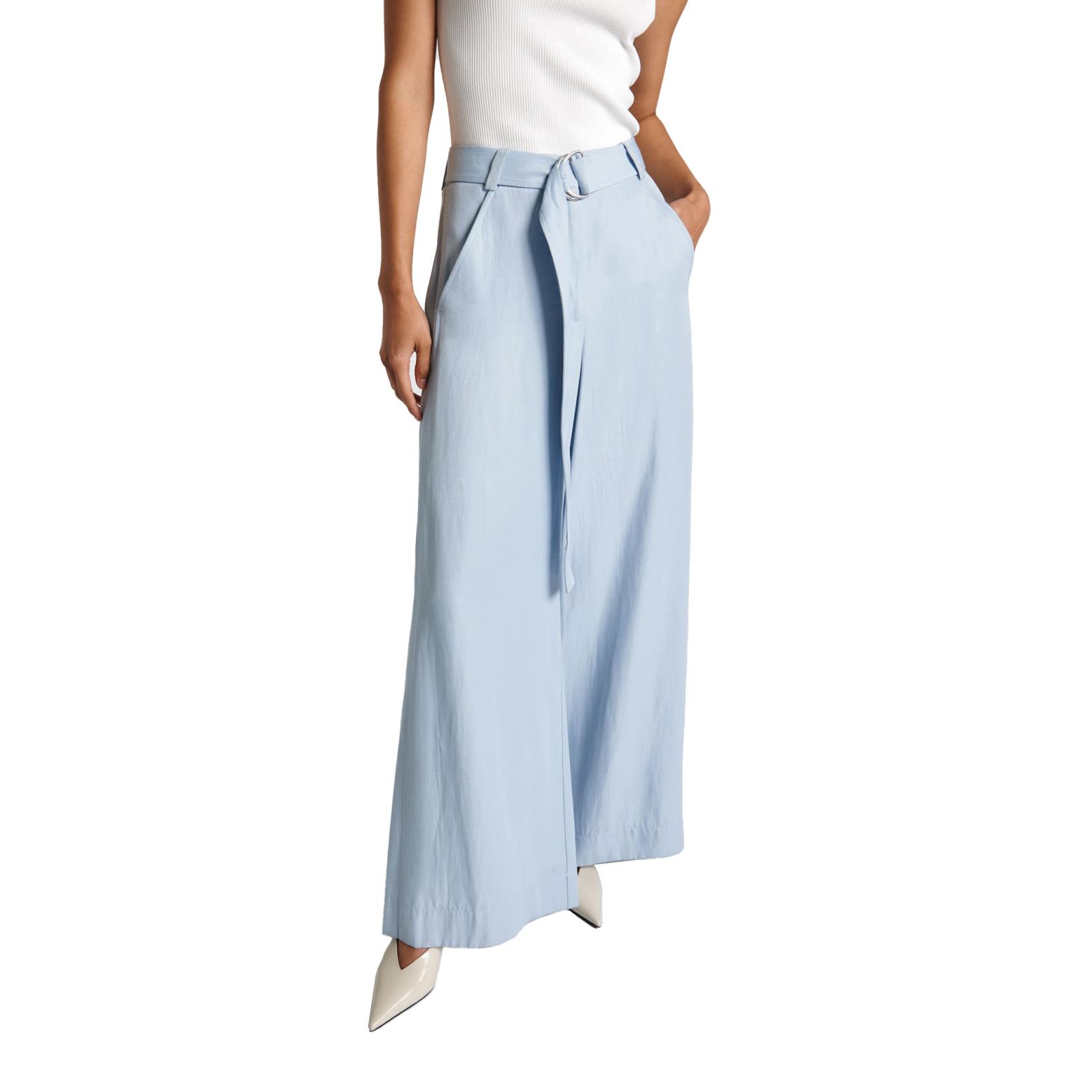 Cue Dusty Blue Linen Blend Belted Wide Leg Pant